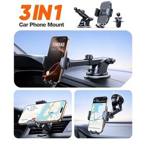Torras Car Phone Mount Dashboard Vent Windshield Holder Gray CTVK06 NEW